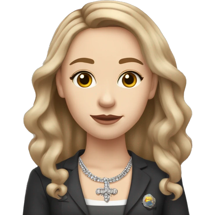 very pale 23 year old with light brown hair who works at an insurance firm as an administrator wearing silver jewelry and has tattoos and lives in tennessee and looks like queen victoria a little emoji