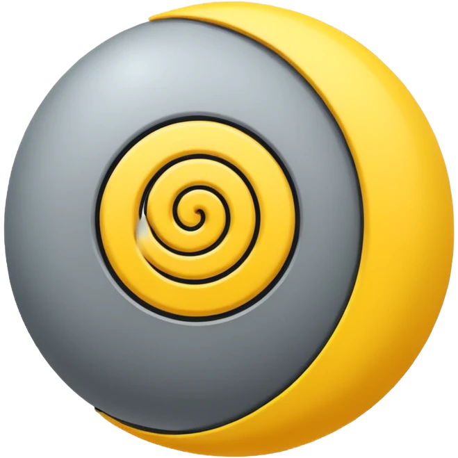 Gray sphere with black scribble and yellow spiral . emoji