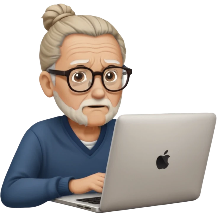 confused old man with a man bun, on a laptop emoji