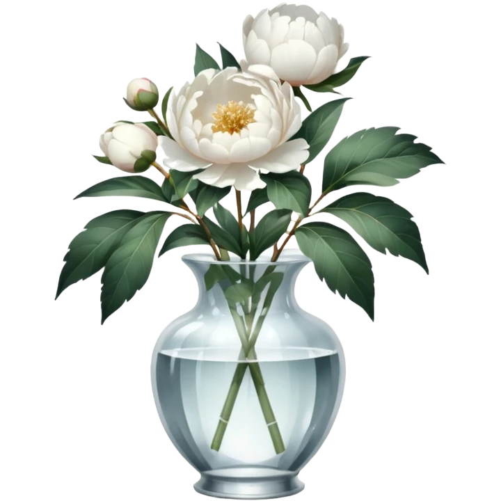 White peonies in crystal vintage  vase  emoji