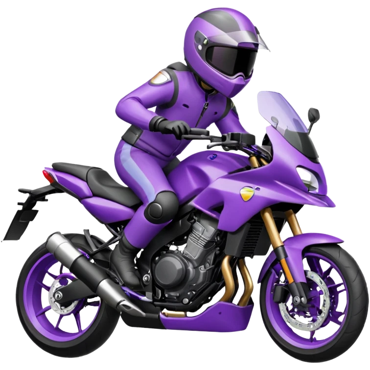 Créer un emoji copiable sur mon système iOS avec une moto mt07 noir mate / violet plus foncé que tu as et iridescent. le style de la mt07 doit être en sport. Avec pilote dessus visière violet bulle de la moto violet aussi. emoji