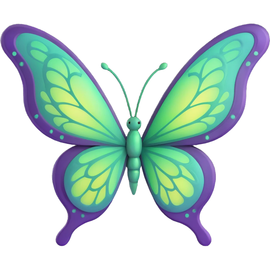 3D cartoon butterfly with magical glowing #c0ff53 green wings, dreamy aura, intricate vein patterns, subtle layered textures, delicate fantasy-inspired ornamental accents, digital fantasy art style emoji