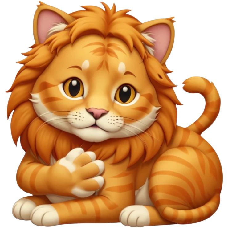Animal Gata masajeando con la mano derecha la cabeza de un león  emoji