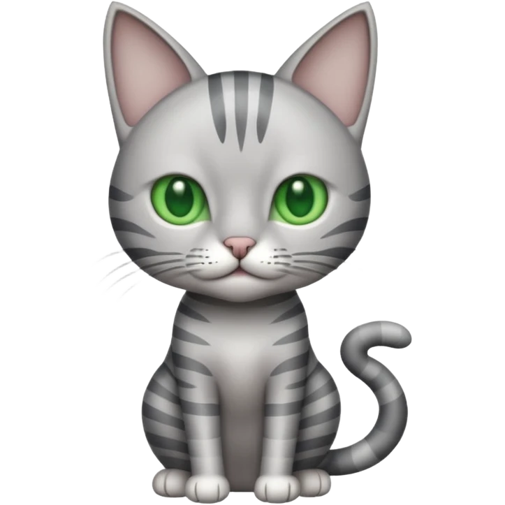 Light grey cat with grey stripes very skinny and green eyes emoji