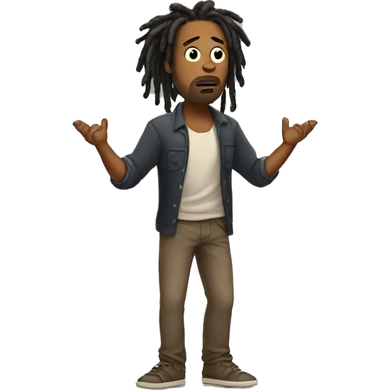 man with dreads and shrugging with arms emoji