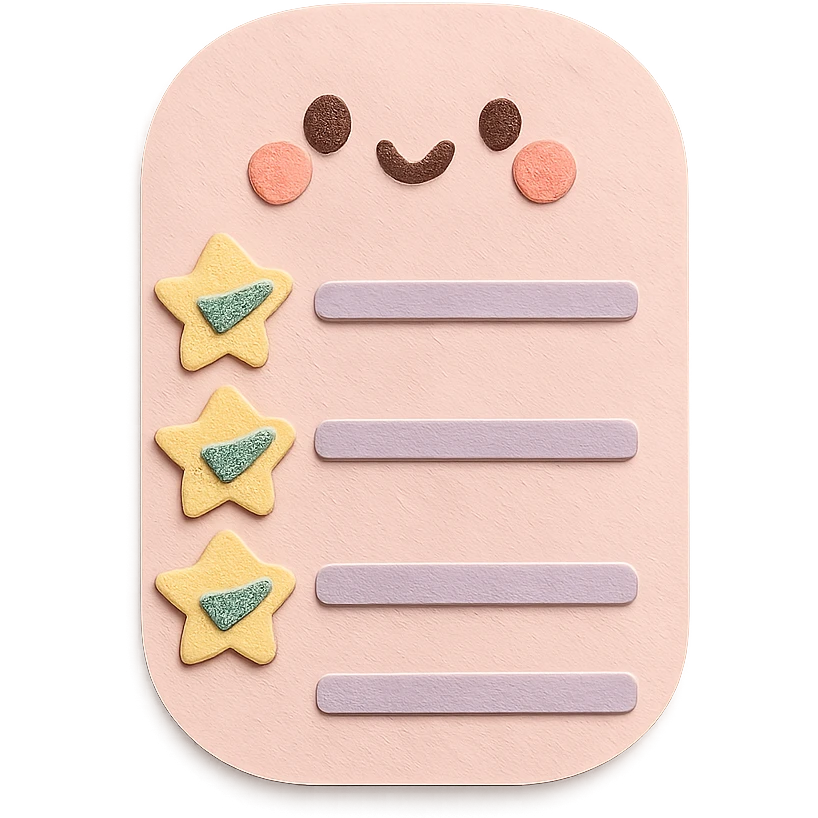 soft pastel kawaii rounded to-do list with star-shaped checkboxes in paper craft style emoji