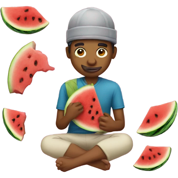 emoji of a india man eating a watermelon and chicken leg emoji