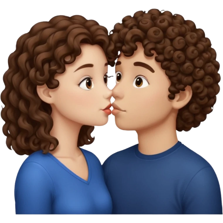 A girl with curly hair and a boy with haïr brun kiss emoji