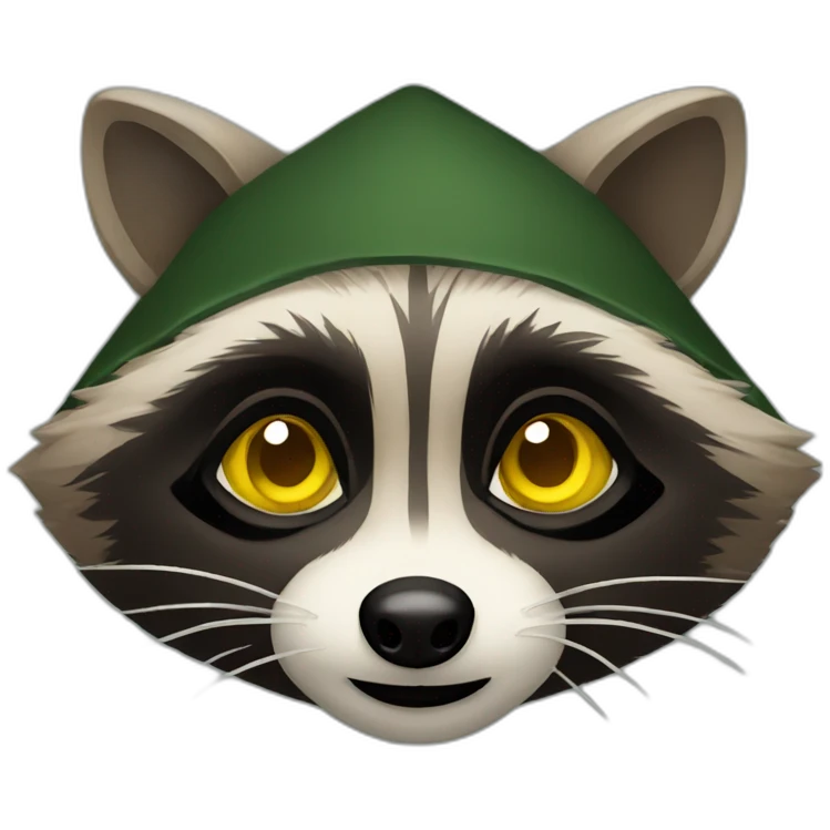 brown raccoon with yellow eyes and a dark green hood emoji
