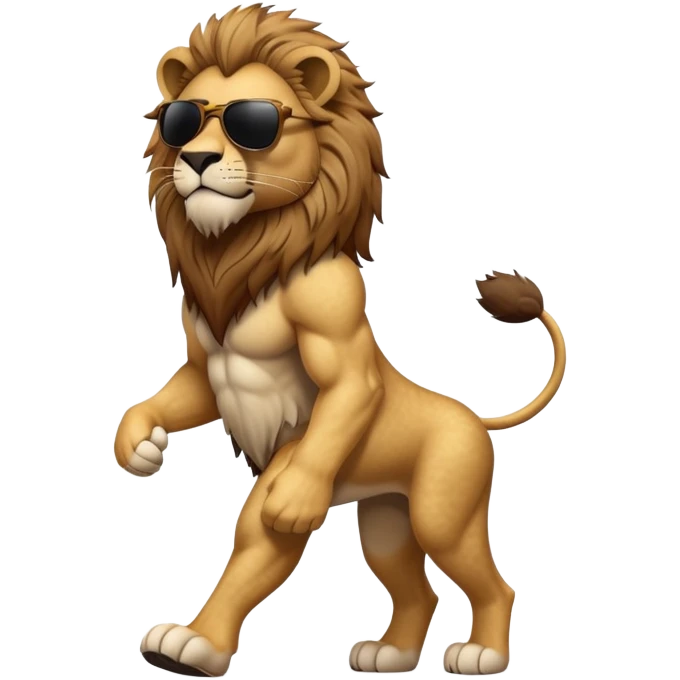 anthropomorphised lion wearing dark sunglasses walking upright emoji