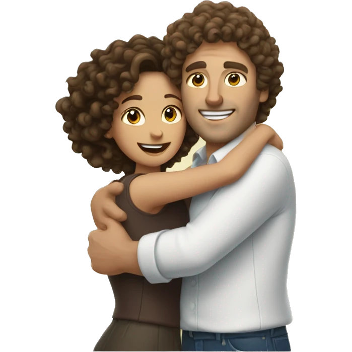 Brunette woman with curly hair is hugged by a white brown-haired man emoji
