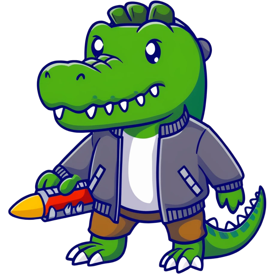 Cartoon crocodile with bomber jacket and artillery emoji