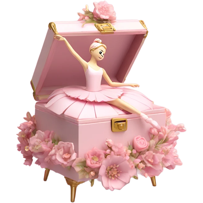 3d isometric soft pink ballerina music box flowers emoji