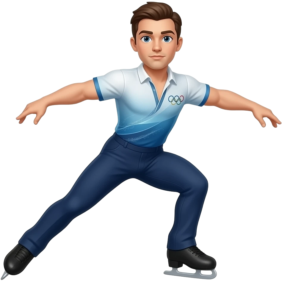 Stocky male USA Olympic figure skater performing emoji
