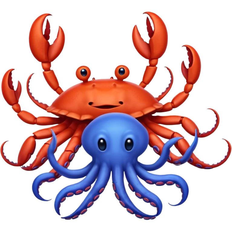 a red crab with two claws and a blue octopus are friends emoji