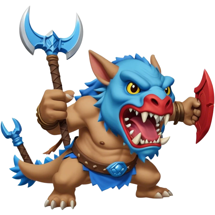 Calamity Ganon with a blue bokoblin running coming out of his blue mouth to attack you with a boko club emoji
