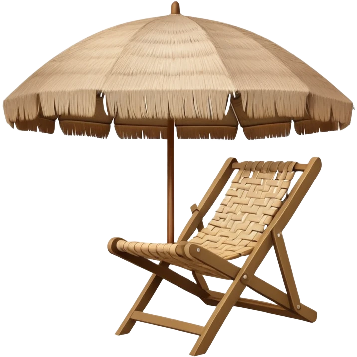 straw Beach umbrella, with wood chair emoji