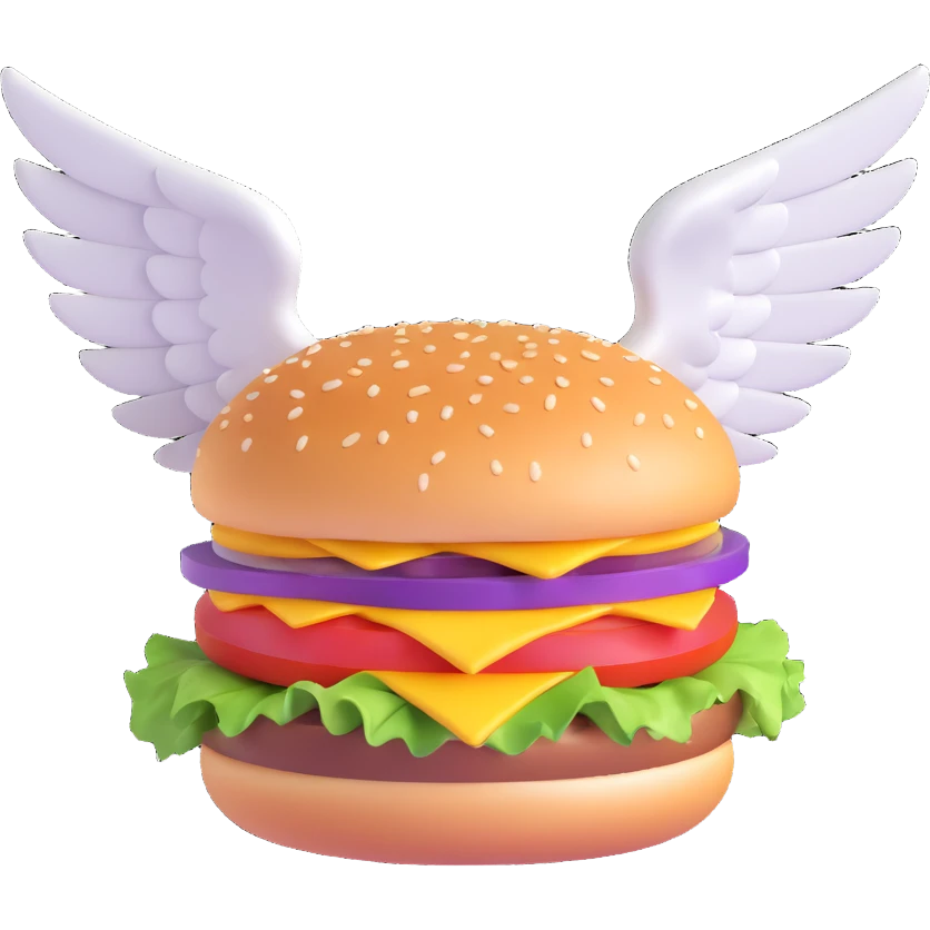 playful cartoon sandwich or burger with wings flying away symbolizing the elusive nature of a 'free lunch' emoji