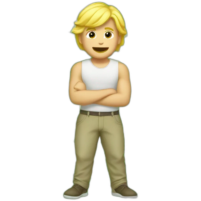 blond guy a pant with big leafs right to him in the background emoji