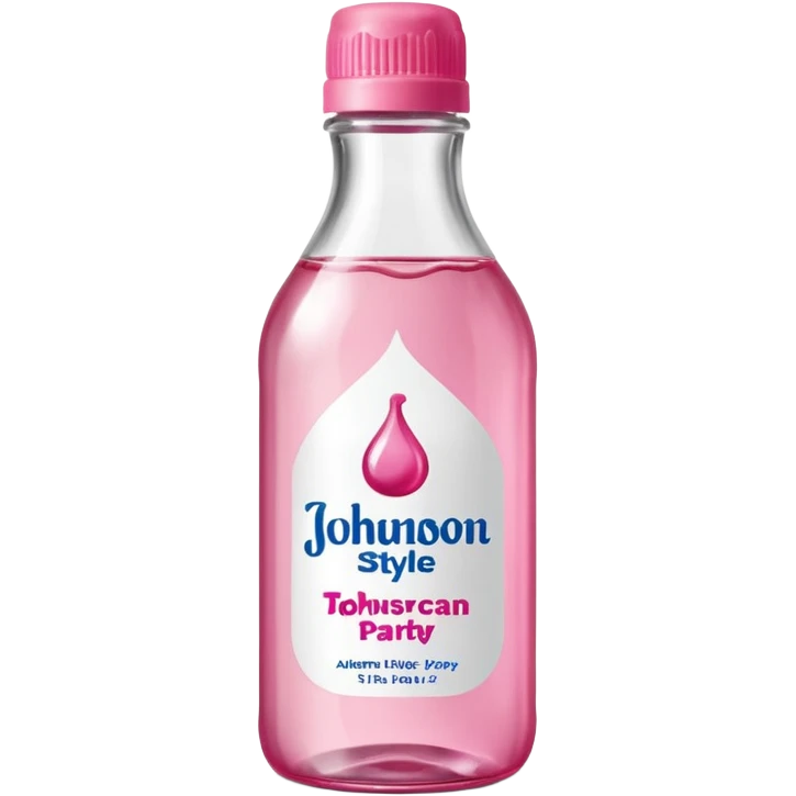 realistic Johnson and Johnson style bottle pink cap pink label clear bottle with berry party written on the logo with diddy logo bottle leaking oil from the top emoji