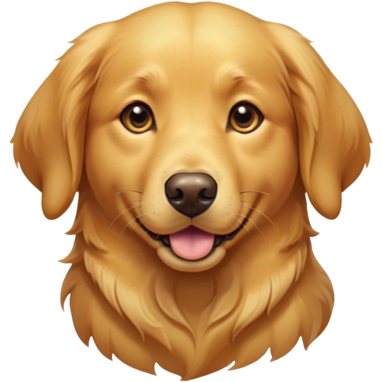 Cinematic Cute Golden Retriever Portrait Emoji, Head tilted playfully and inquisitively, showcasing a rich, glossy golden coat with a healthy sheen, round, sparkling brown eyes filled with curiosity, Simplified yet irresistibly adorable features, highly detailed, glowing with a warm, friendly glow, high shine, affectionate and lively, stylized with a touch of whimsy, bright and endearing, soft glowing outline, capturing the essence of a mischievous yet loving companion, so playful it feels like it could leap out of the screen and into your arms! emoji
