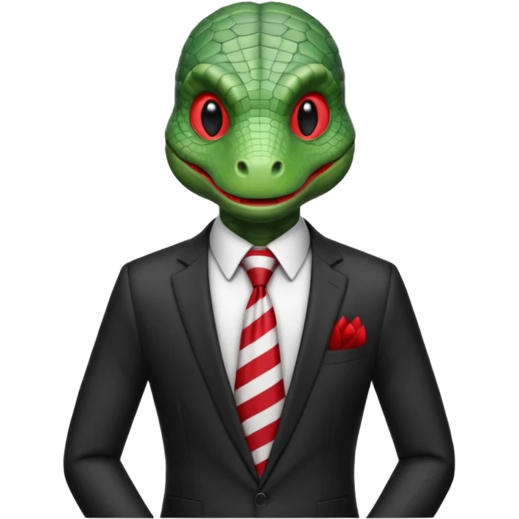 A reptilian humanoid dressing a suit, striped red and white tie, human emoji style, his face is seriously and sarcastic emoji