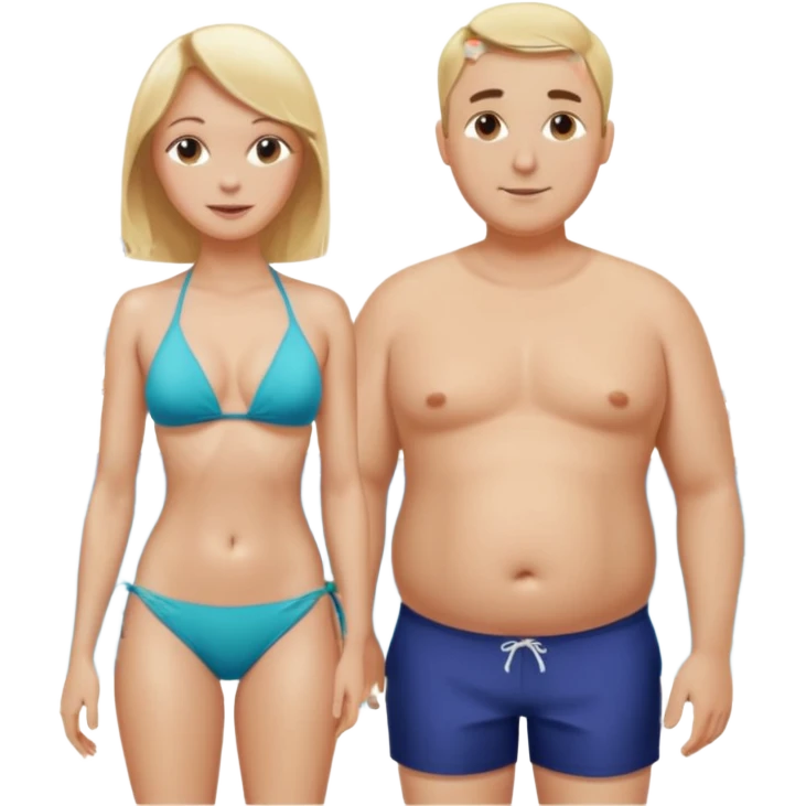 Emoji, 2 alte personen an der poolbar: 1x Frau sehr schlank mit mittellangem, blondem Haar, Bikini/ 1xMann: dicker Bauch, Halbglatze, Badeshorts.  emoji
