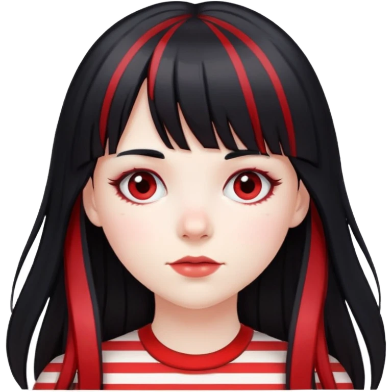 pale girl, long black hair with red striped hair and bangs emoji