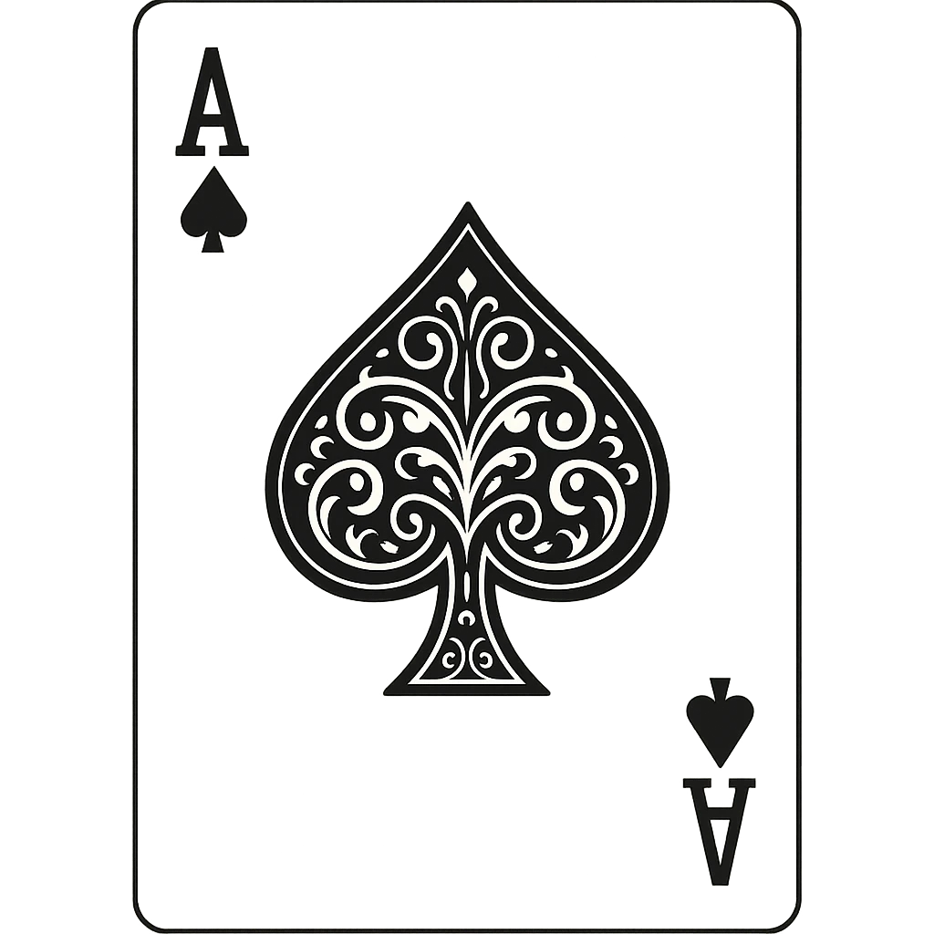 Ace of spades playing card with ornate decorative spade symbol in the center, minimalist line art style emoji