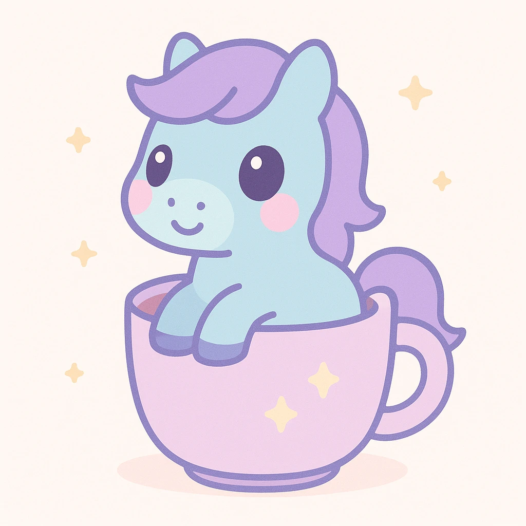an imaginative and fun stylized pony with a coffee cup as its home emoji