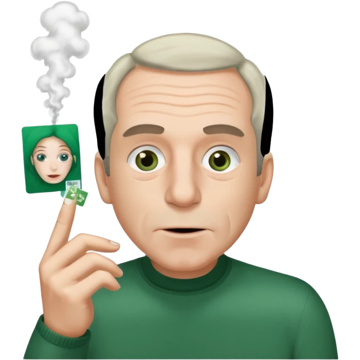 Make an emoji of Epstein, but hes foaming at the mouth and absolutely TWEAKING. Also smoking grass and showing his ID card emoji