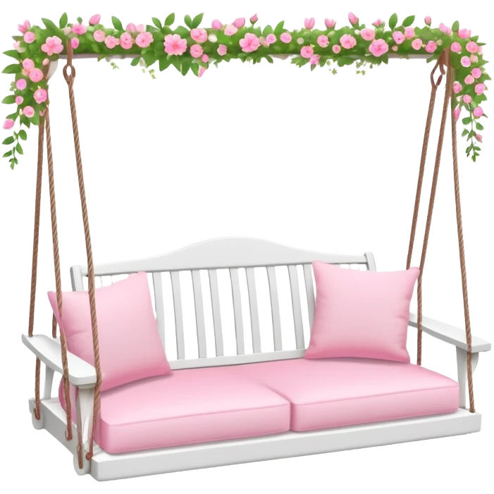 Romantic pastel-white wooden pink cushions couch-swing with tiny flowers around emoji