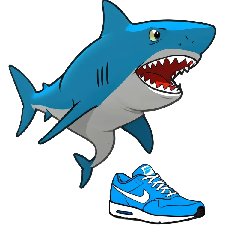 Shark with blue Nikes on a beach  emoji