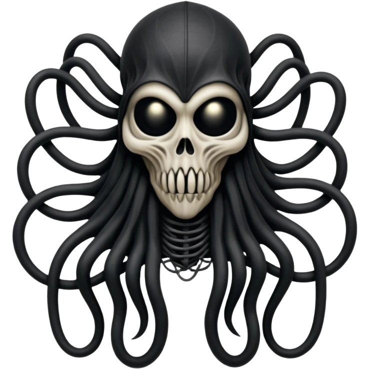 organic black wires merging into a monstrous occult creature, draped in black rags and bondage, Giger-esque emoji