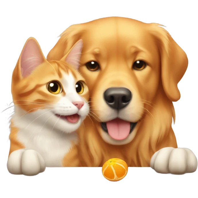 Orange cat playing with golden retriever  emoji