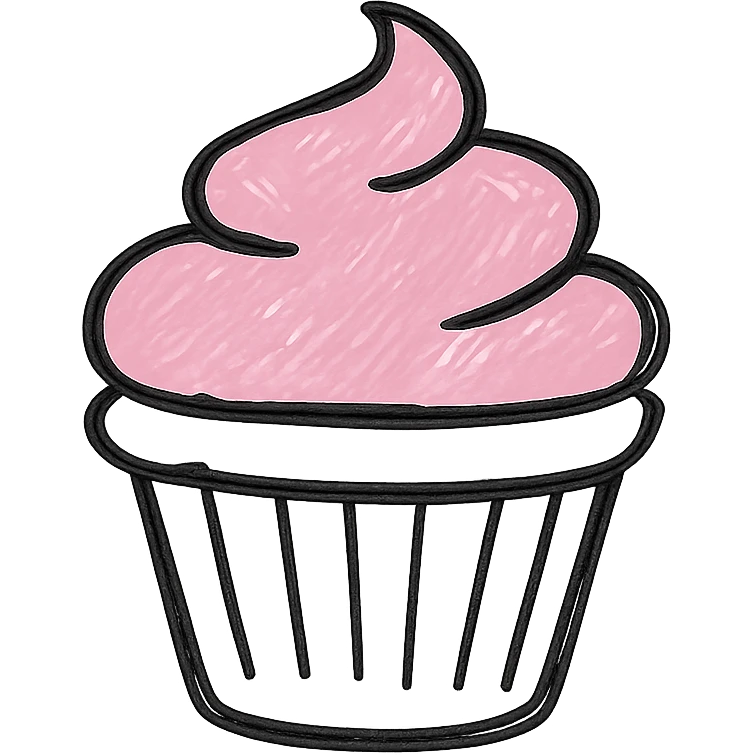 cupcake with pink icing, hand drawn outline style emoji