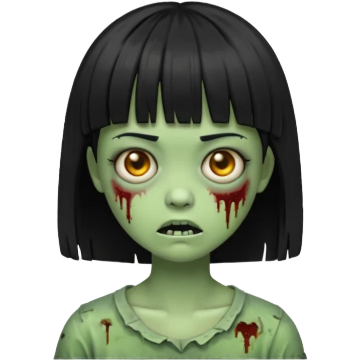 Emoji zombie girl verde com cabelo preto liso  curto com franja emoji