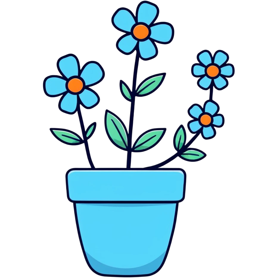 pastel blue flowers growing in a cute pot emoji