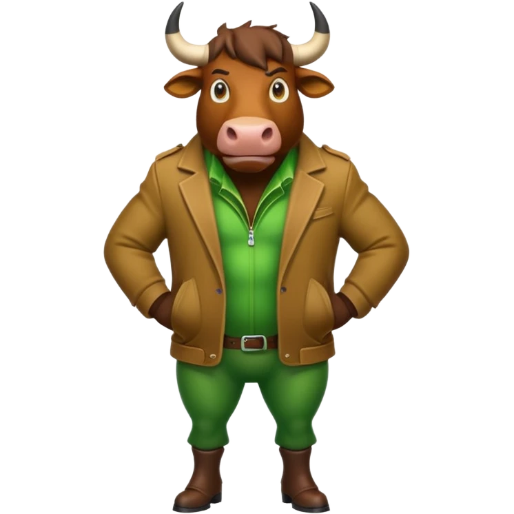 Big green bull full body with brown jacket and big nuts emoji
