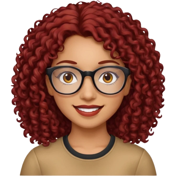 hispanic women with brown eyes and clear glasses and dark red  curly hair emoji