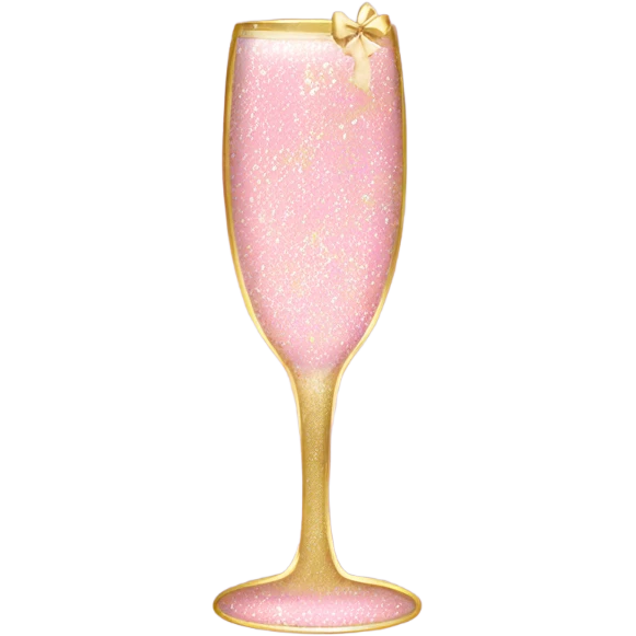 Light Pink glitter champagne glass with gold bow emoji