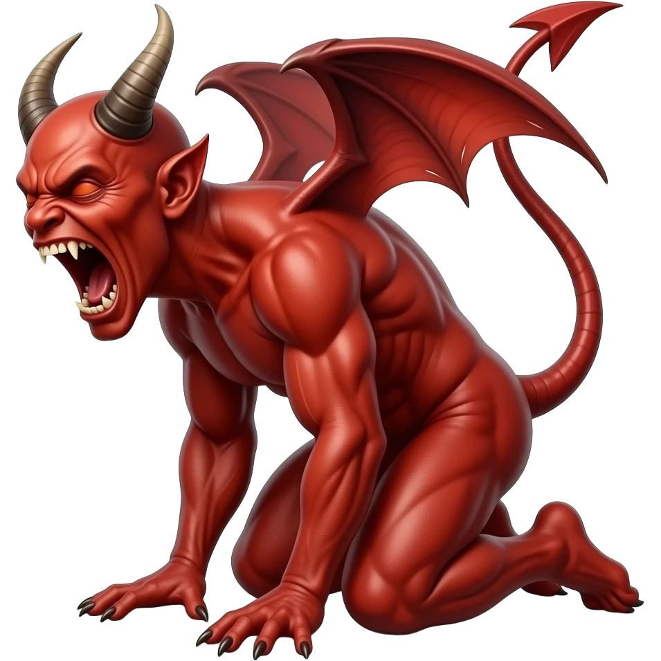 Create an emoji of a demon kneeling down and screaming in pain and show it sideways emoji
