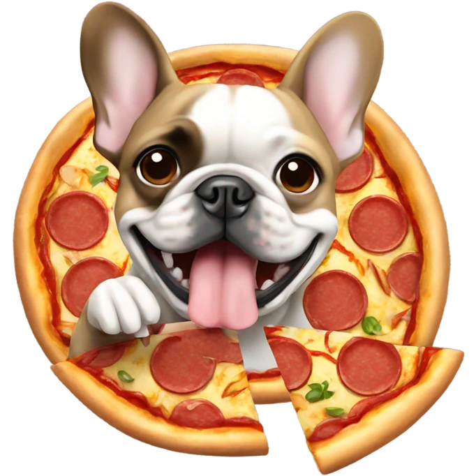 French bulldog  eating  a pizza  emoji