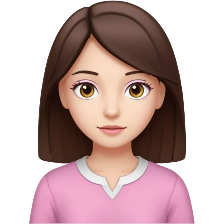 Koyu kahverengi orta boyda düz saçlı kahverengi gözlü pembe beyaz kıyafetli  açık tenli kız emoji