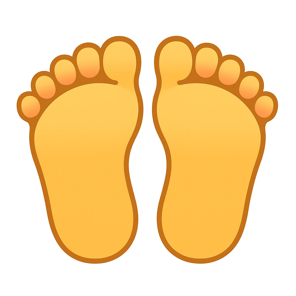 Create a feet emoji inspired by the reference image, showing both feet in a simplified and smooth classic emoji style. Add a subtle blush to the toes for a gentle color accent. emoji