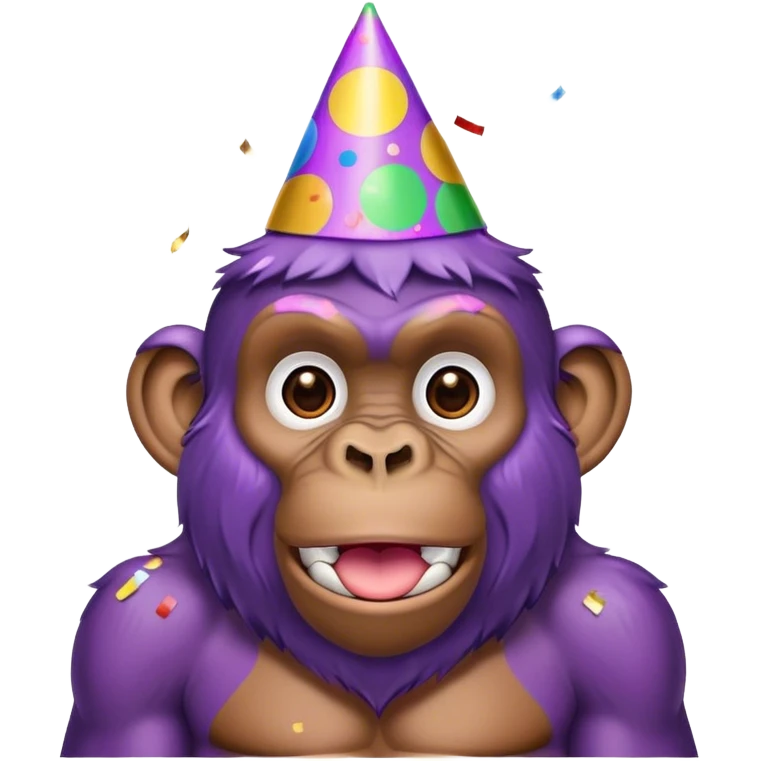 purple ape with birthday hat and confetti emoji