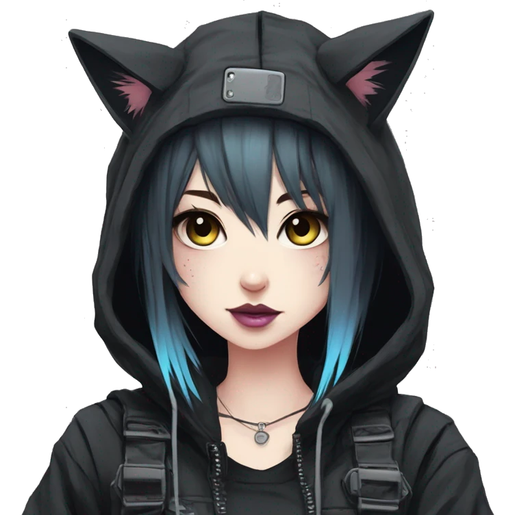 Edgy Kawaii Cute Cool Cartoon Anime Punk Techwear Gothic Catgirl emoji