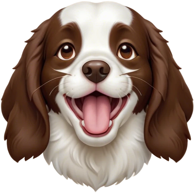 Cinematic Cute Yawning Springer Spaniel Portrait Emoji, Head tilted slightly with a dramatic, wide-open yawn, showcasing a smooth Fur of liver and white with crisp markings, floppy ears slightly drooping, round brown eyes barely open in drowsy contentment, Simplified yet irresistibly adorable features, highly detailed, glowing with a soft, cozy glow, high shine, relaxed yet expressive, stylized with a touch of whimsy, bright and endearing, soft glowing outline, capturing the essence of a sleepy yet affectionate companion, so drowsy it feels like it could stretch right out of the screen and curl up for a nap! emoji
