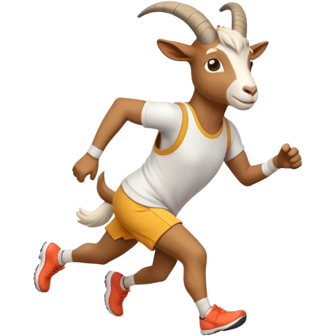 friendly anthropomorphised goat jogging upright in a new outfit, standard pose emoji