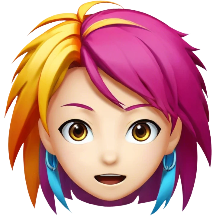 Icon for Anime: vibrant, dynamic scene with popular anime characters in action, featuring exaggerated expressions and colorful backgrounds. The design should reflect the distinct, energetic style of anime, with iconic eyes and unique visual elements. Transparent background. emoji